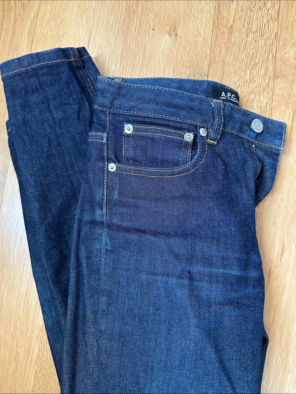 A.P.C. High Standard Raw Stretch Denim Jeans Size 24 Dark Indigo